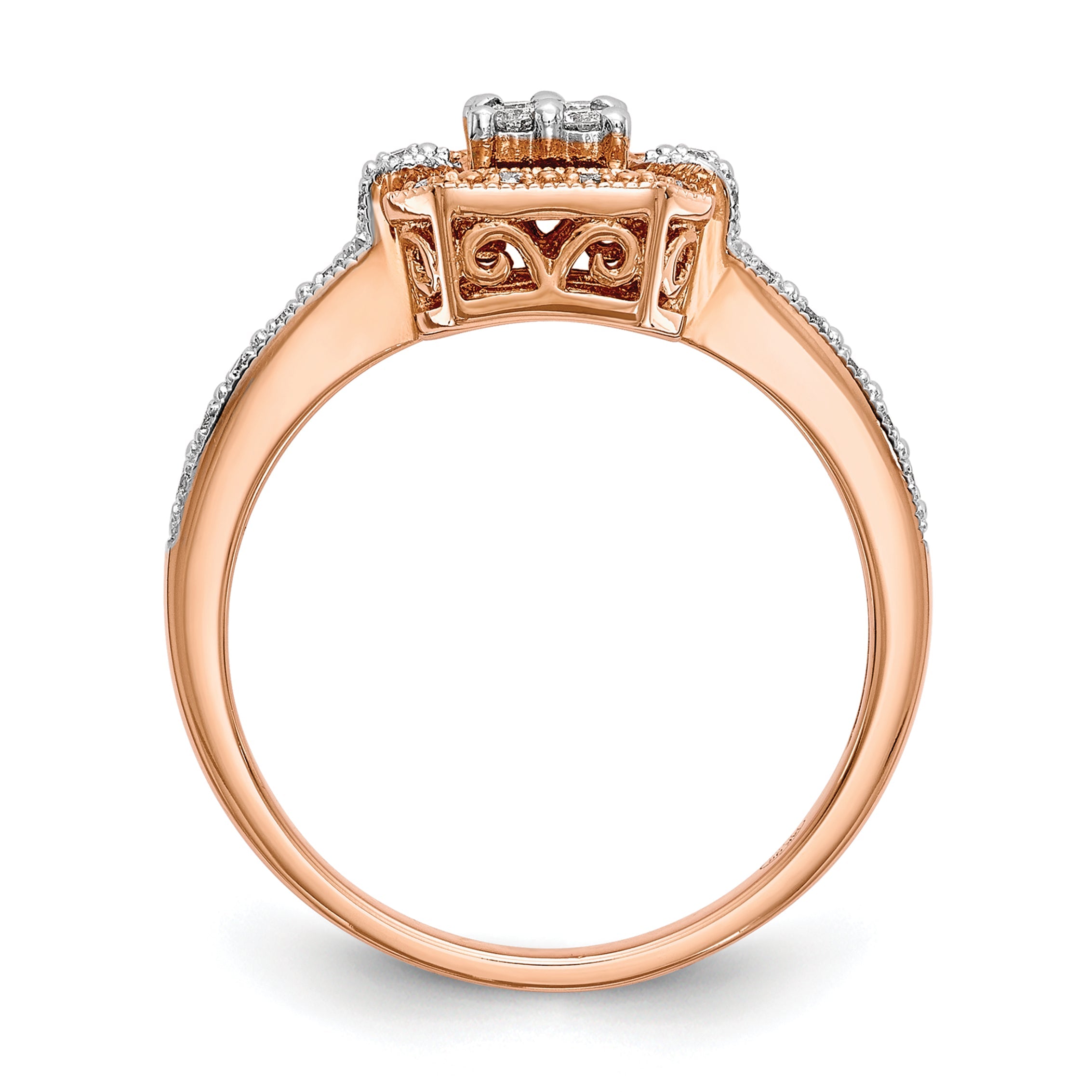 0.20ct. CZ Solid Real 14K Rose Gold Complete Cluster Engagement Ring