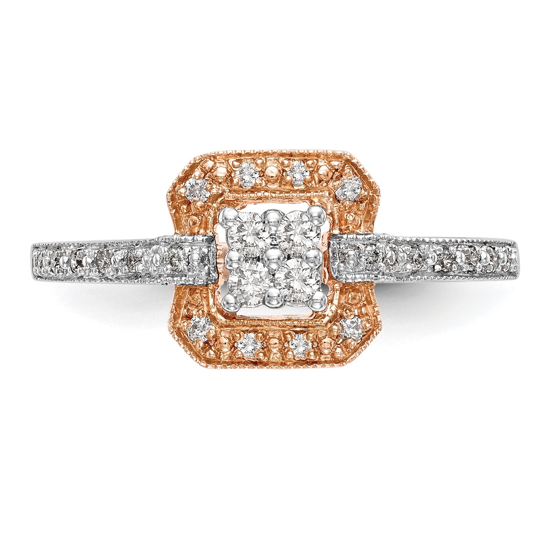 0.20ct. CZ Solid Real 14K Rose Gold Complete Cluster Engagement Ring