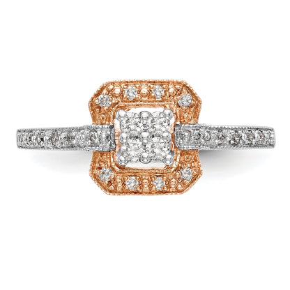 0.20ct. CZ Solid Real 14K Rose Gold Complete Cluster Engagement Ring