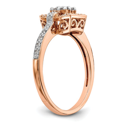 0.20ct. CZ Solid Real 14K Rose Gold Complete Cluster Engagement Ring