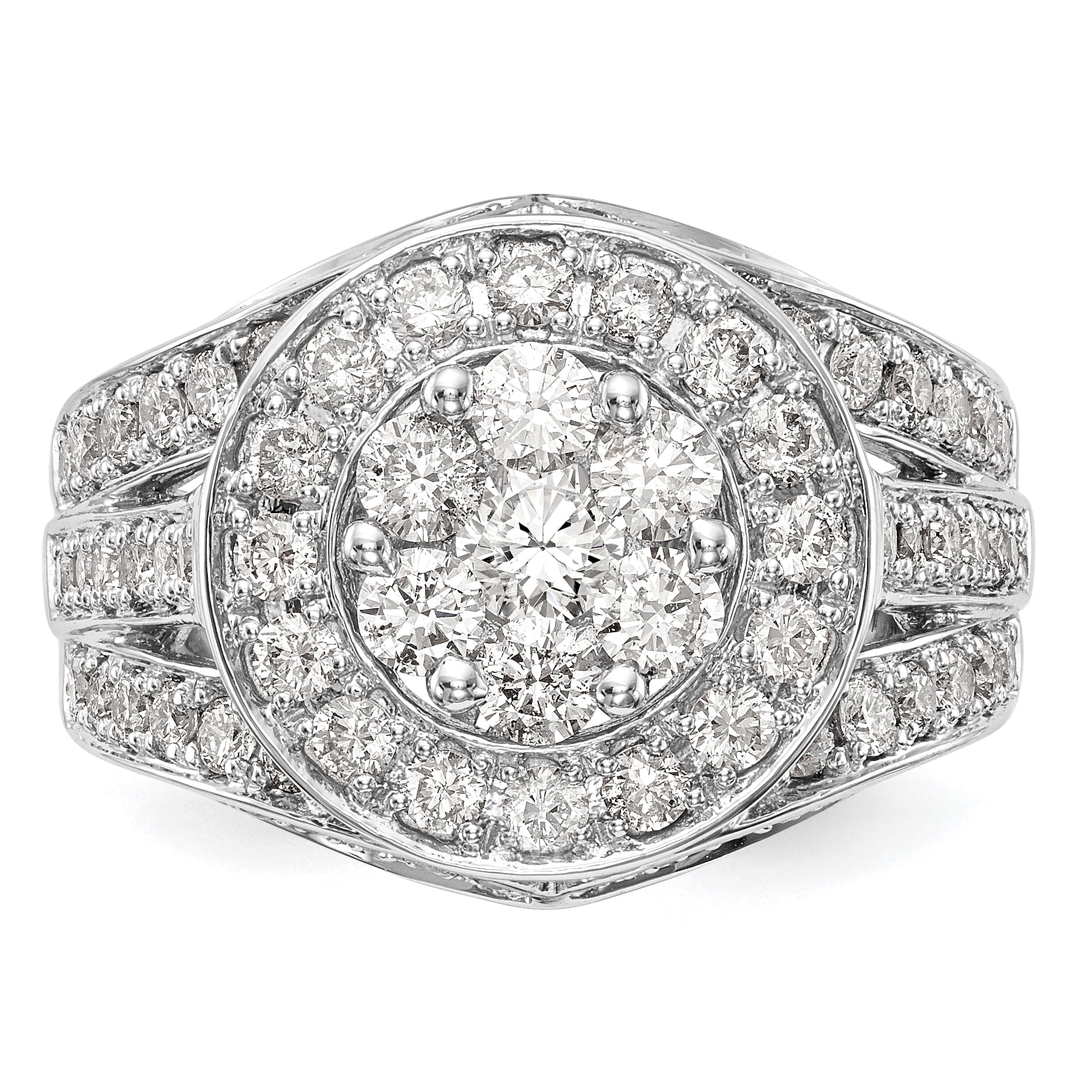 2.00ct. CZ Solid Real 14K White Gold Complete Cluster Engagement Ring
