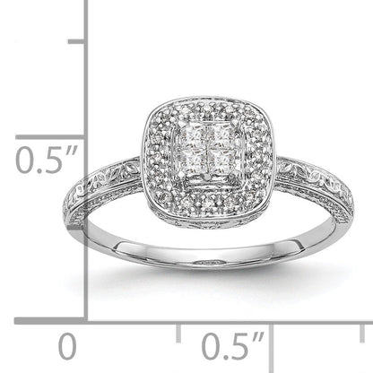 0.20ct. CZ Solid Real 14K White Gold Cluster Engagement Ring