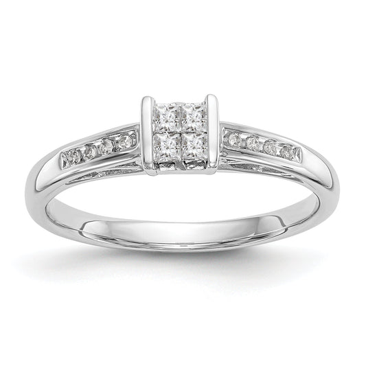 0.16ct. CZ Solid Real 14K White Gold Complete Cluster Engagement Ring