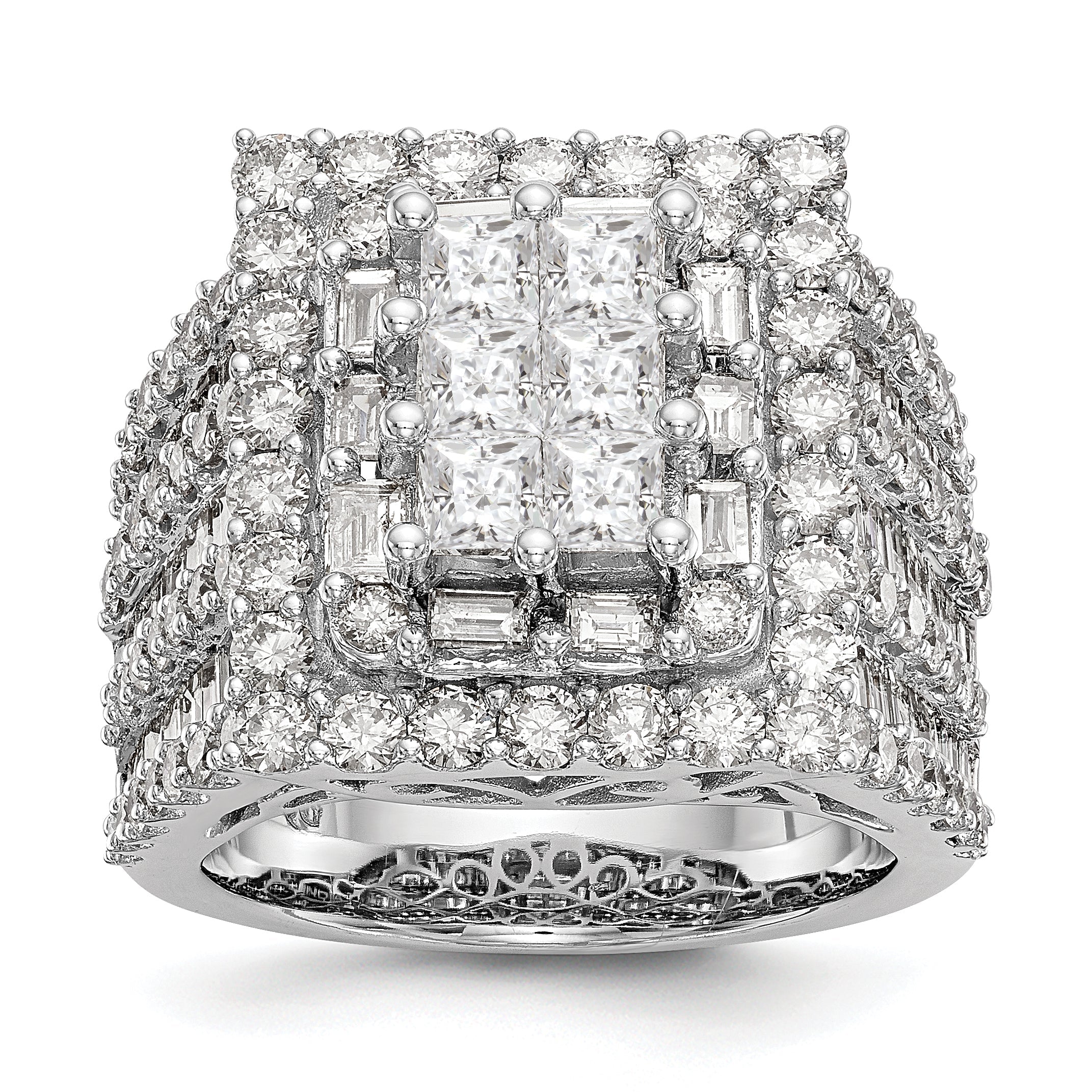 4.35ct. CZ Solid Real 14K White Gold Complete Cluster Engagement Ring