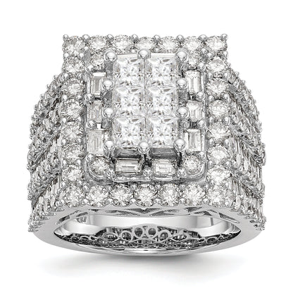 4.35ct. CZ Solid Real 14K White Gold Complete Cluster Engagement Ring