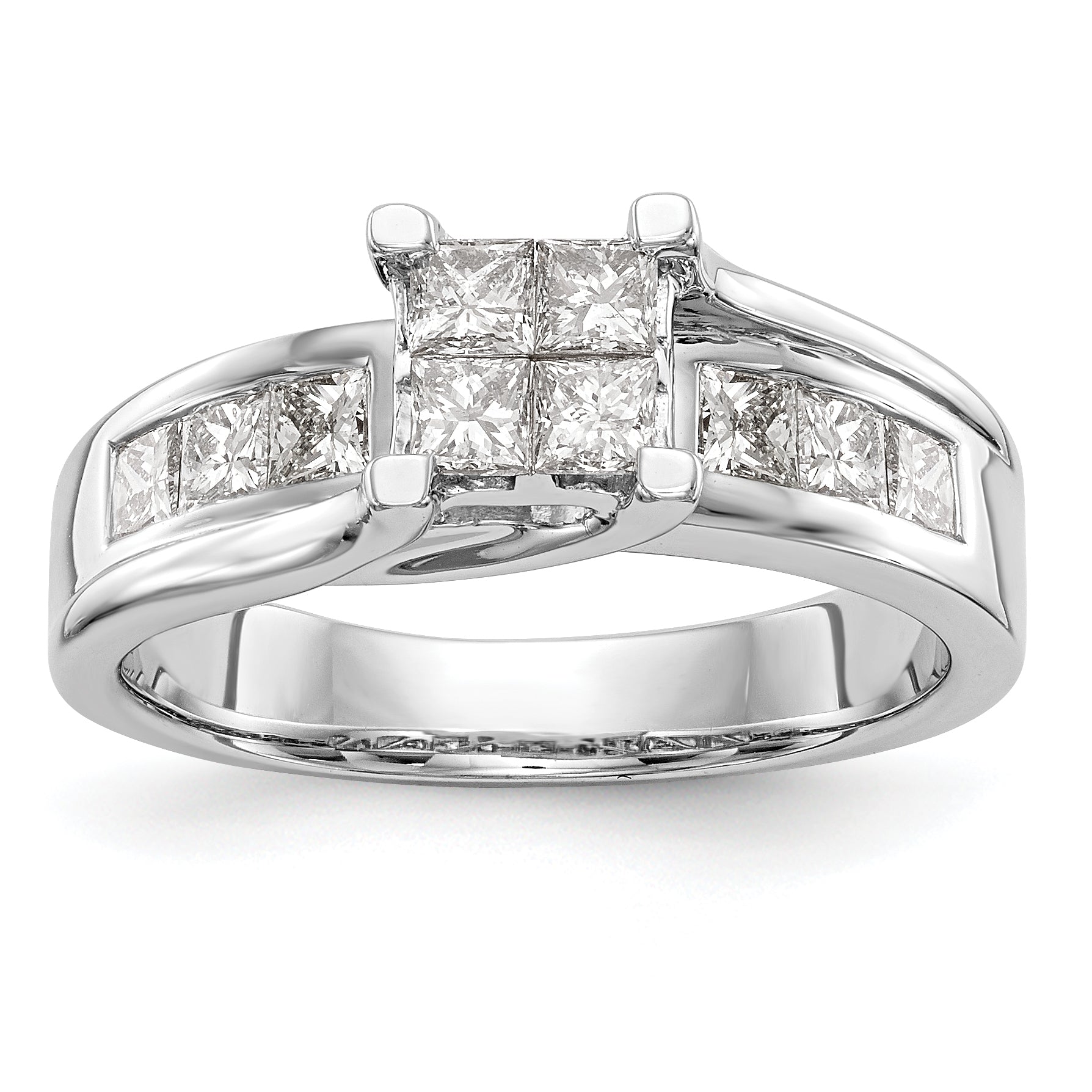 1.00ct. CZ Solid Real 14K White Gold Complete Cluster Engagement Ring