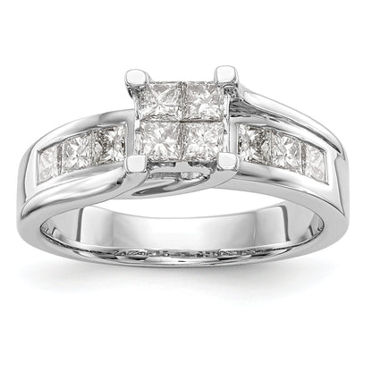 1.00ct. CZ Solid Real 14K White Gold Complete Cluster Engagement Ring