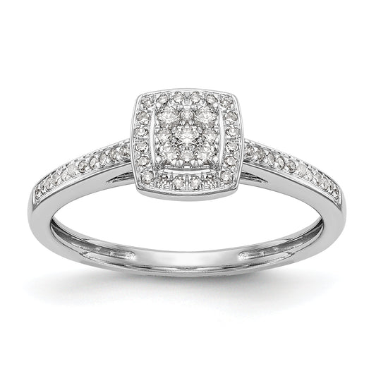 0.19ct. CZ Solid Real 14K White Gold Complete Cluster Engagement Ring