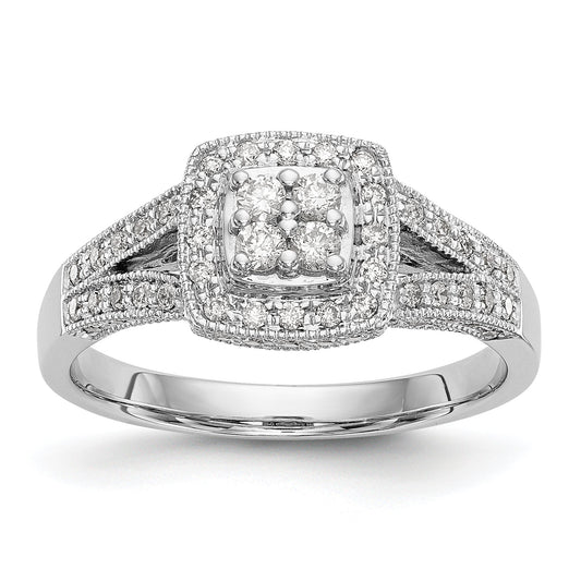 0.50ct. CZ Solid Real 14K White Gold Complete Cluster Engagement Ring