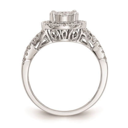 14K White Gold Complete Real Diamond Cluster Engagement Ring