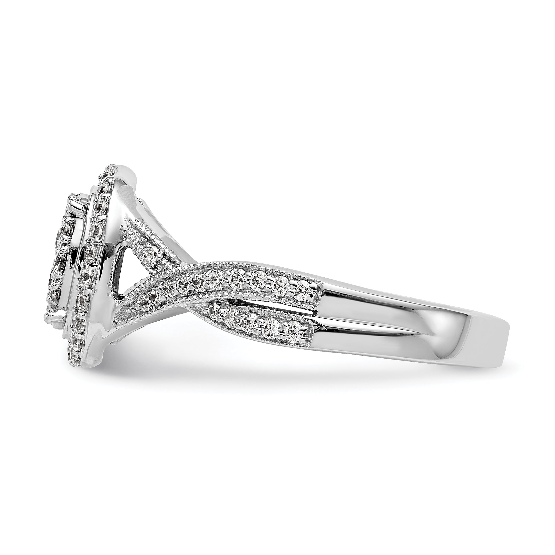 0.50ct. CZ Solid Real 14K White Gold Complete Cluster Engagement Ring
