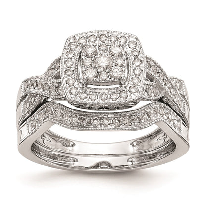 14K White Gold Complete Real Diamond Cluster Engagement Ring
