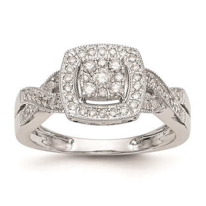 14K White Gold Complete Real Diamond Cluster Engagement Ring