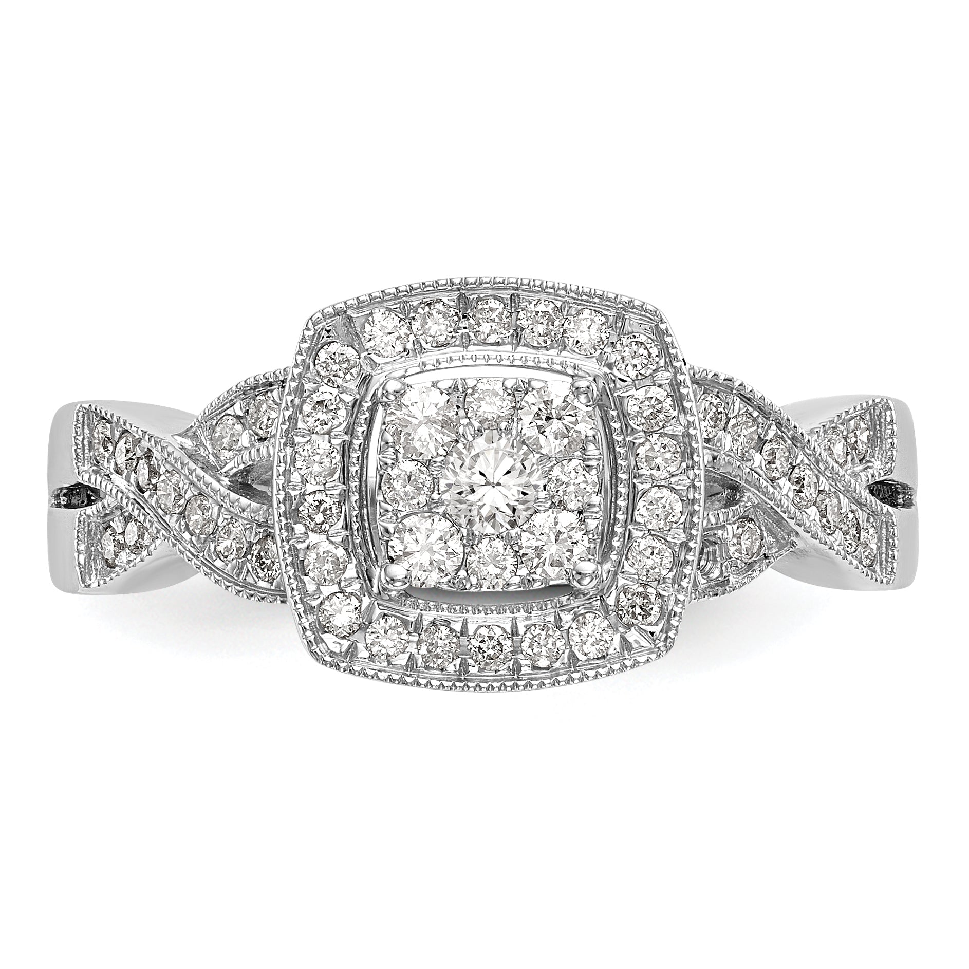 0.40ct. CZ Solid Real 14K White Gold Complete Cluster Engagement Ring