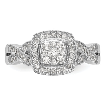 0.40ct. CZ Solid Real 14K White Gold Complete Cluster Engagement Ring