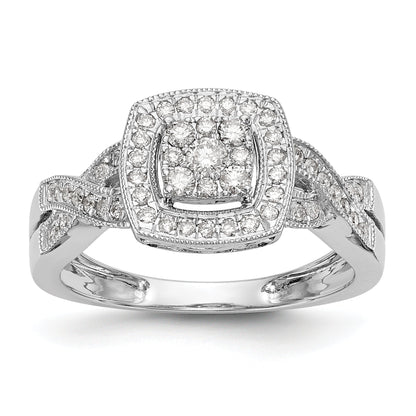 0.40ct. CZ Solid Real 14K White Gold Complete Cluster Engagement Ring