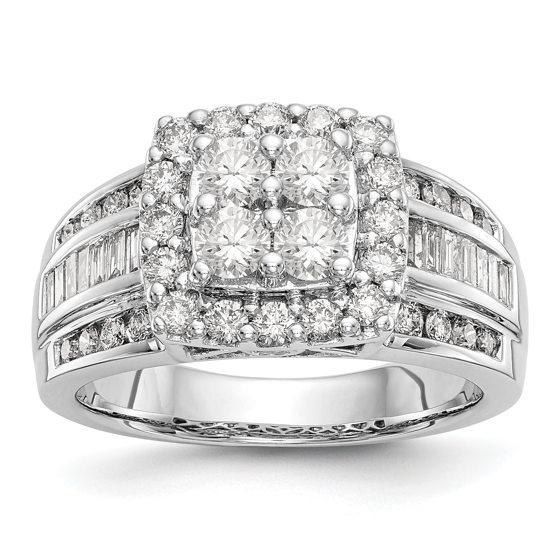 1.45ct. CZ Solid Real 14K White Gold Complete Cluster Engagement Ring