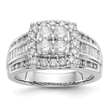 1.45ct. CZ Solid Real 14K White Gold Complete Cluster Engagement Ring