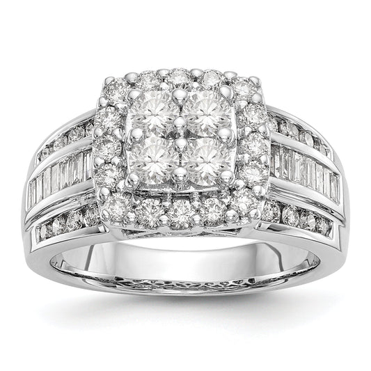 1.45ct. CZ Solid Real 14K White Gold Complete Cluster Engagement Ring