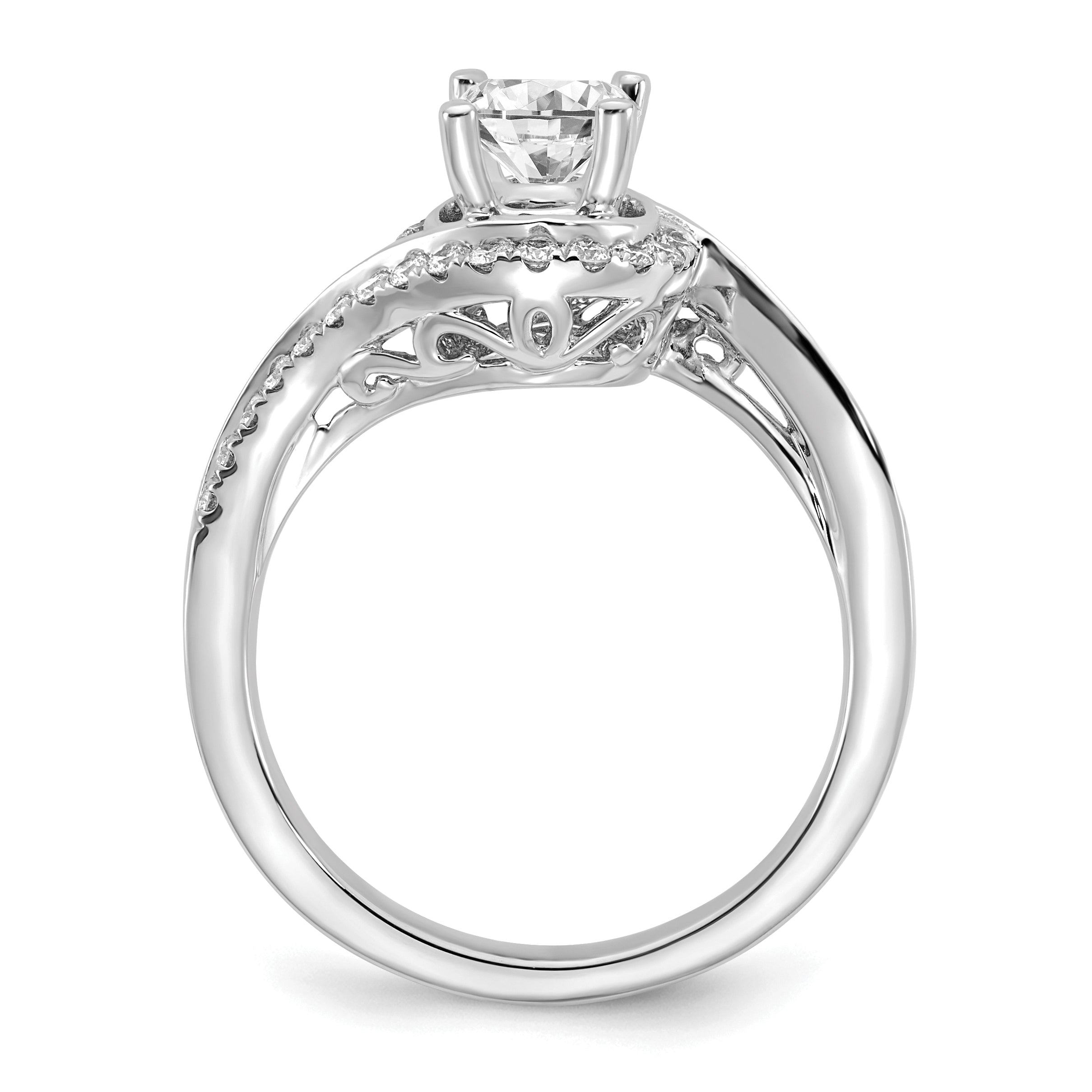 0.75ct. CZ Solid Real 14k White Gold Round By-Pass Engagement Ring