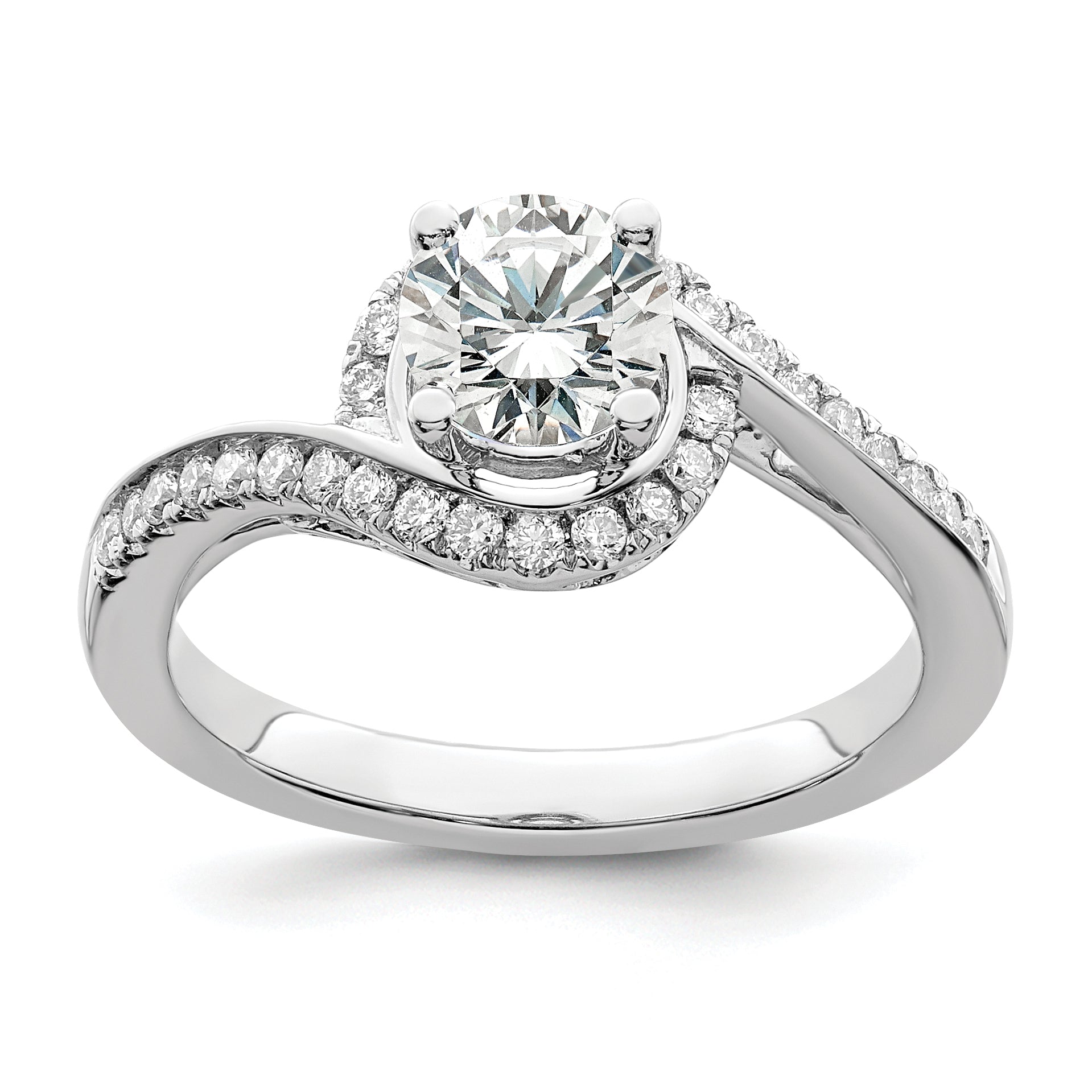 0.75ct. CZ Solid Real 14k White Gold Round By-Pass Engagement Ring