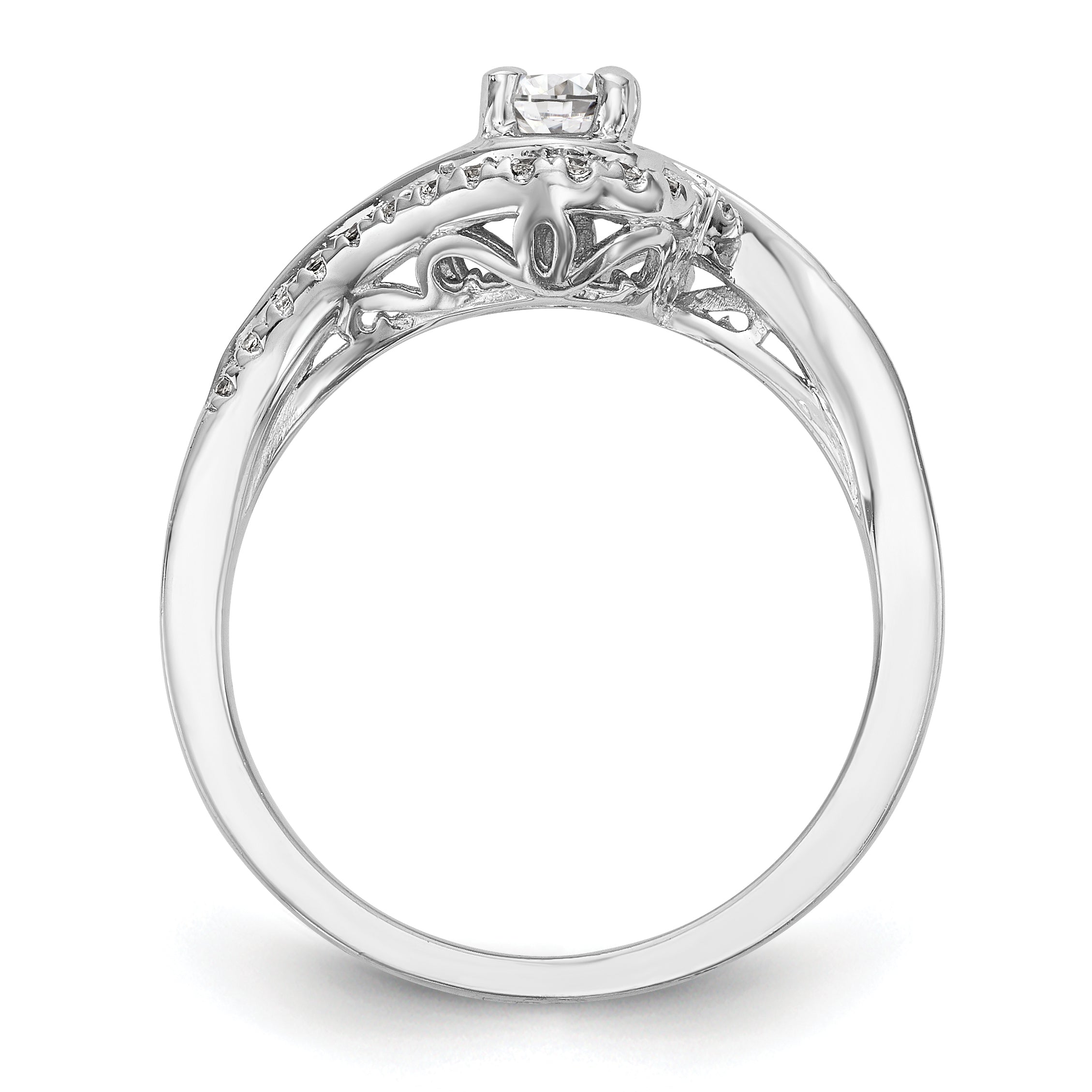 1.00ct. CZ Solid Real 14k White Gold Round By-Pass Engagement Ring