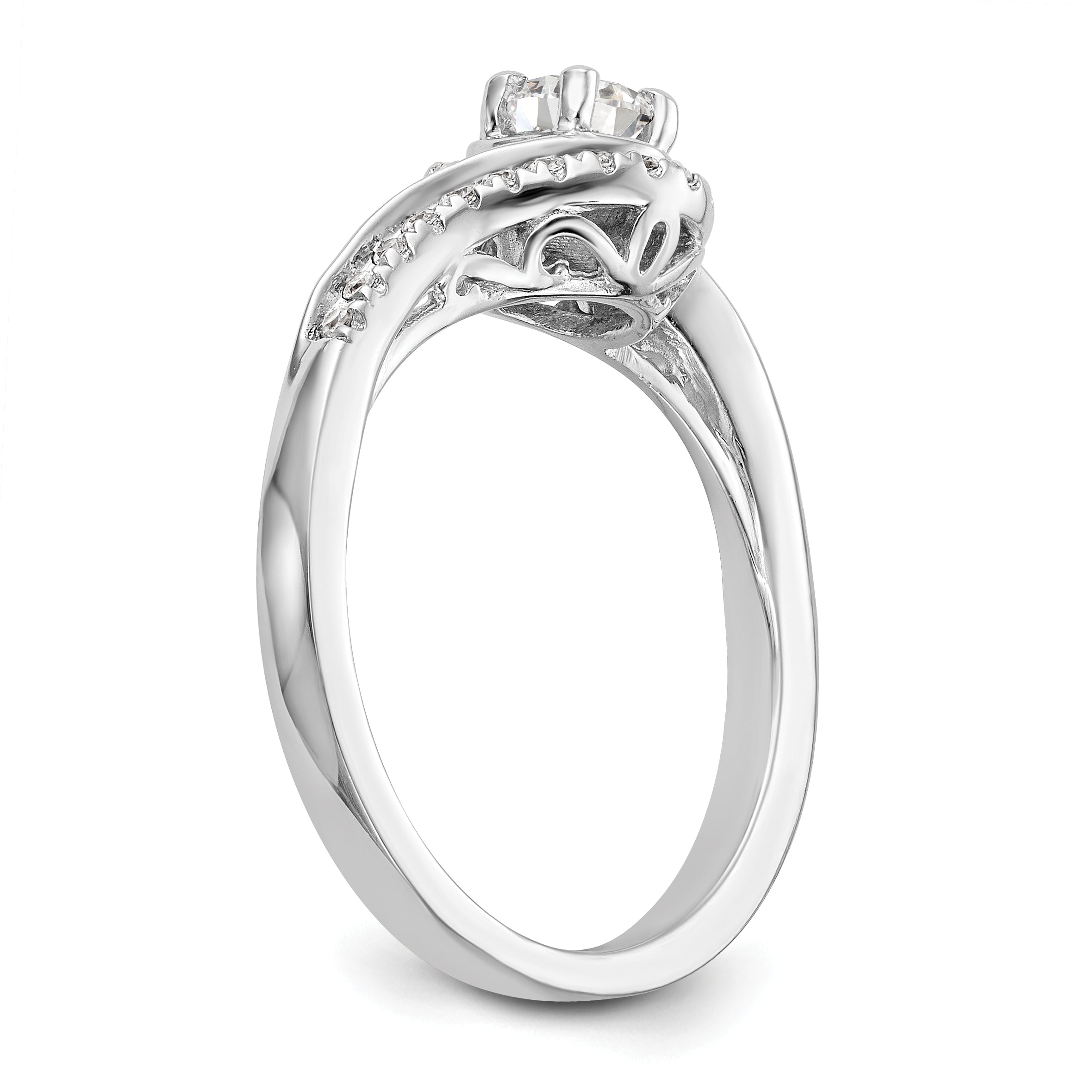 1.00ct. CZ Solid Real 14k White Gold Round By-Pass Engagement Ring