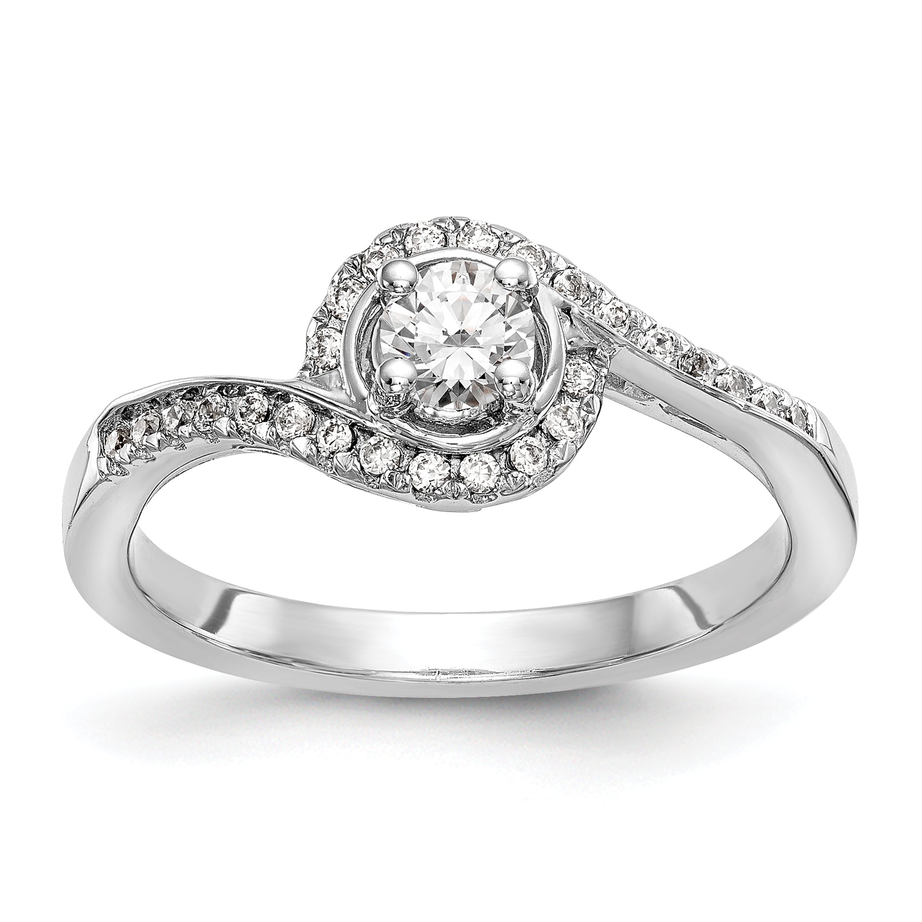 1.00ct. CZ Solid Real 14k White Gold Round By-Pass Engagement Ring
