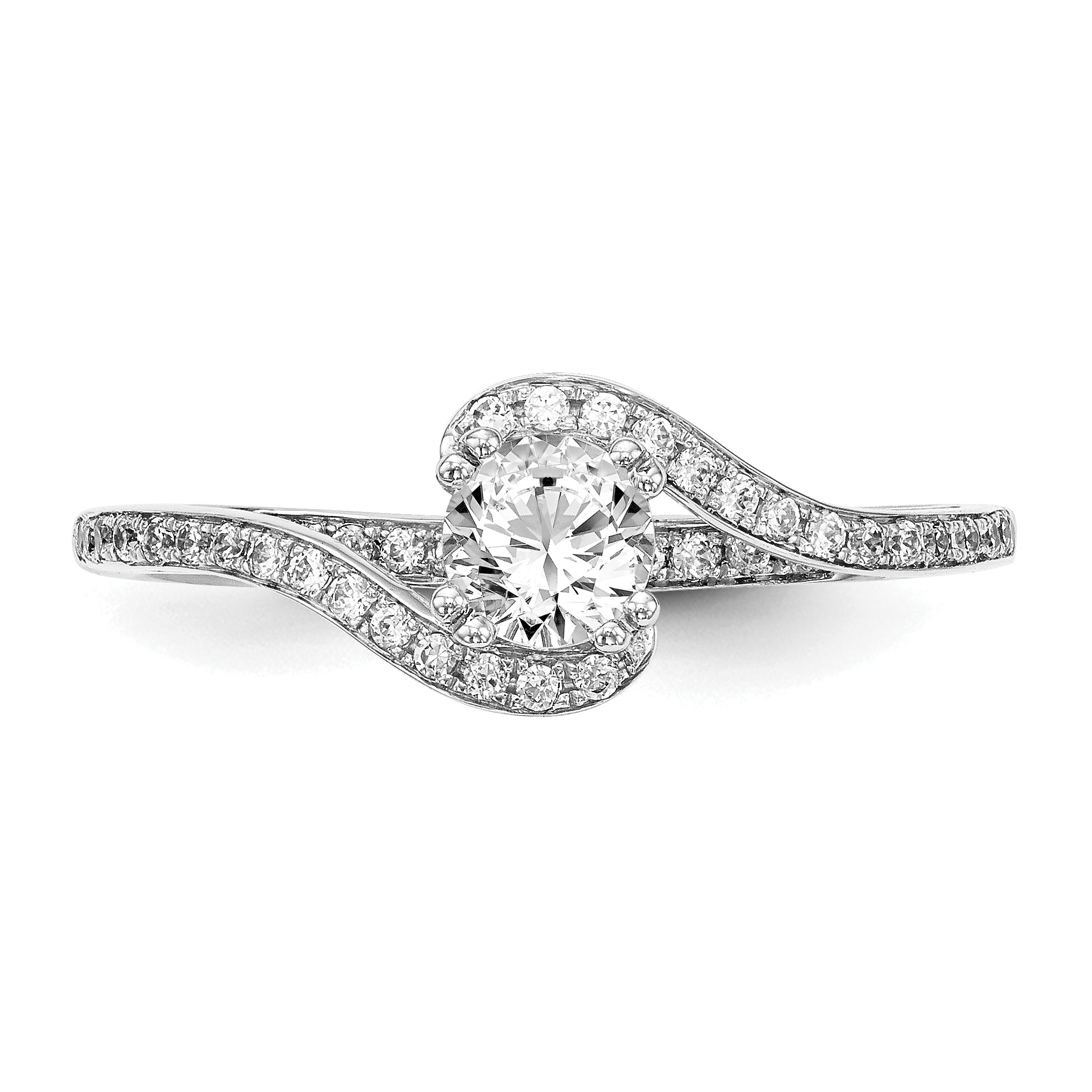0.33ct. CZ Solid Real 14K White Gold By-Pass Engagement Ring