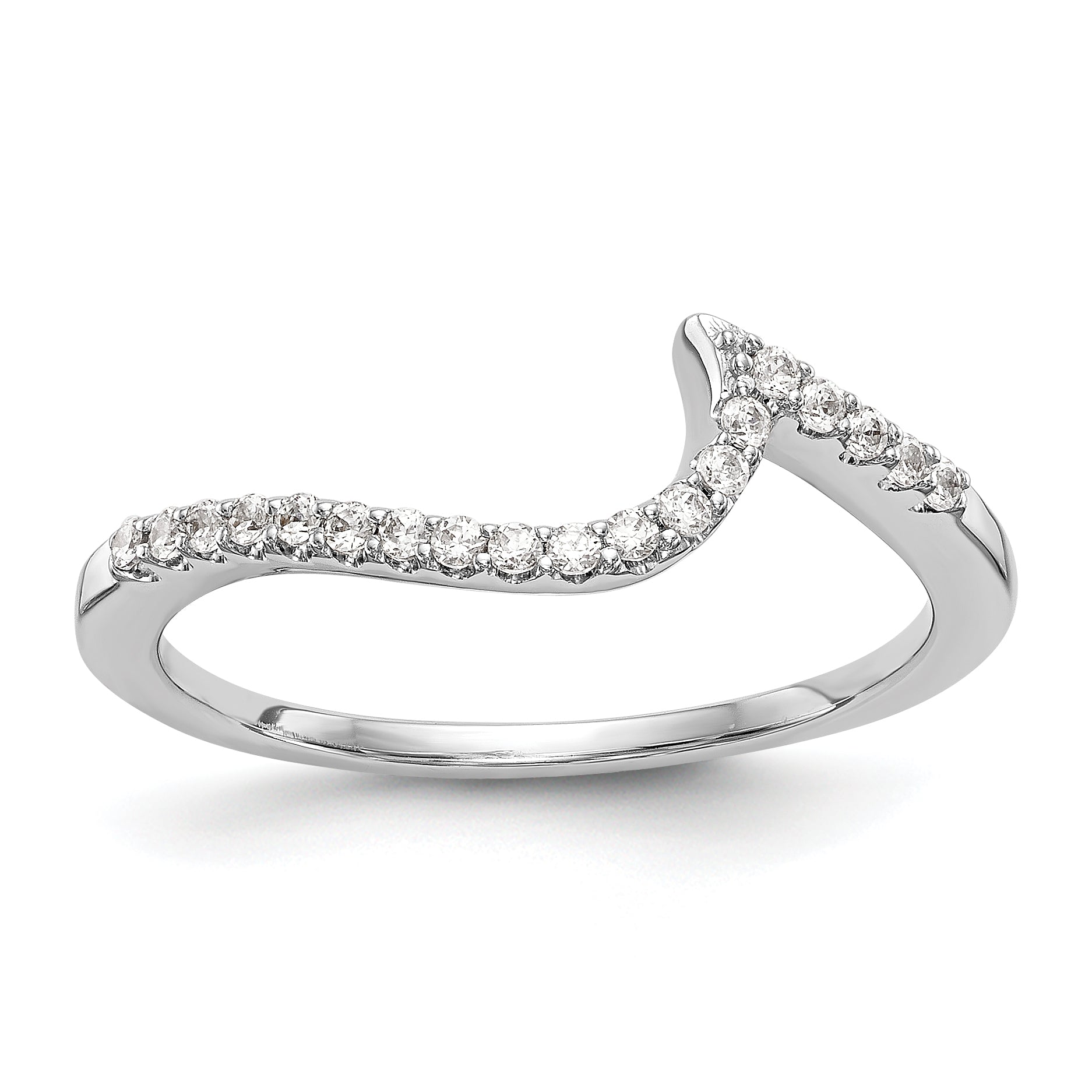 0.16ct. CZ Solid Real 14K White Gold Contoured Wedding Wedding Band Ring