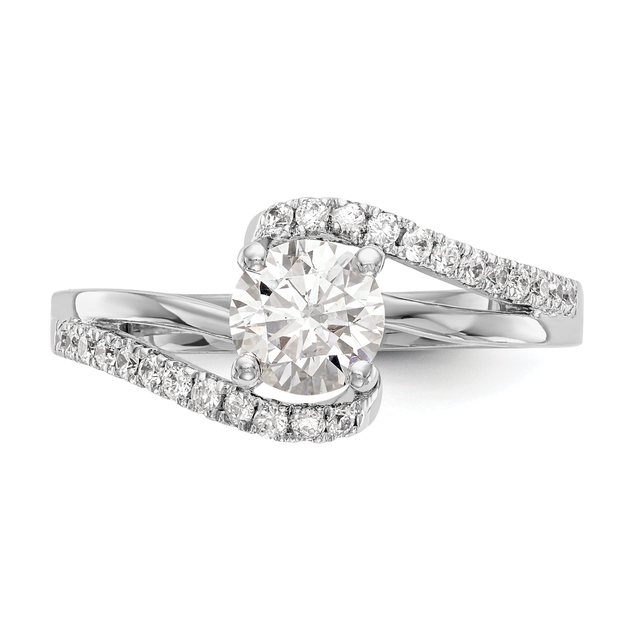 1.00ct. CZ Solid Real 14k White Gold Round By-Pass Engagement Ring