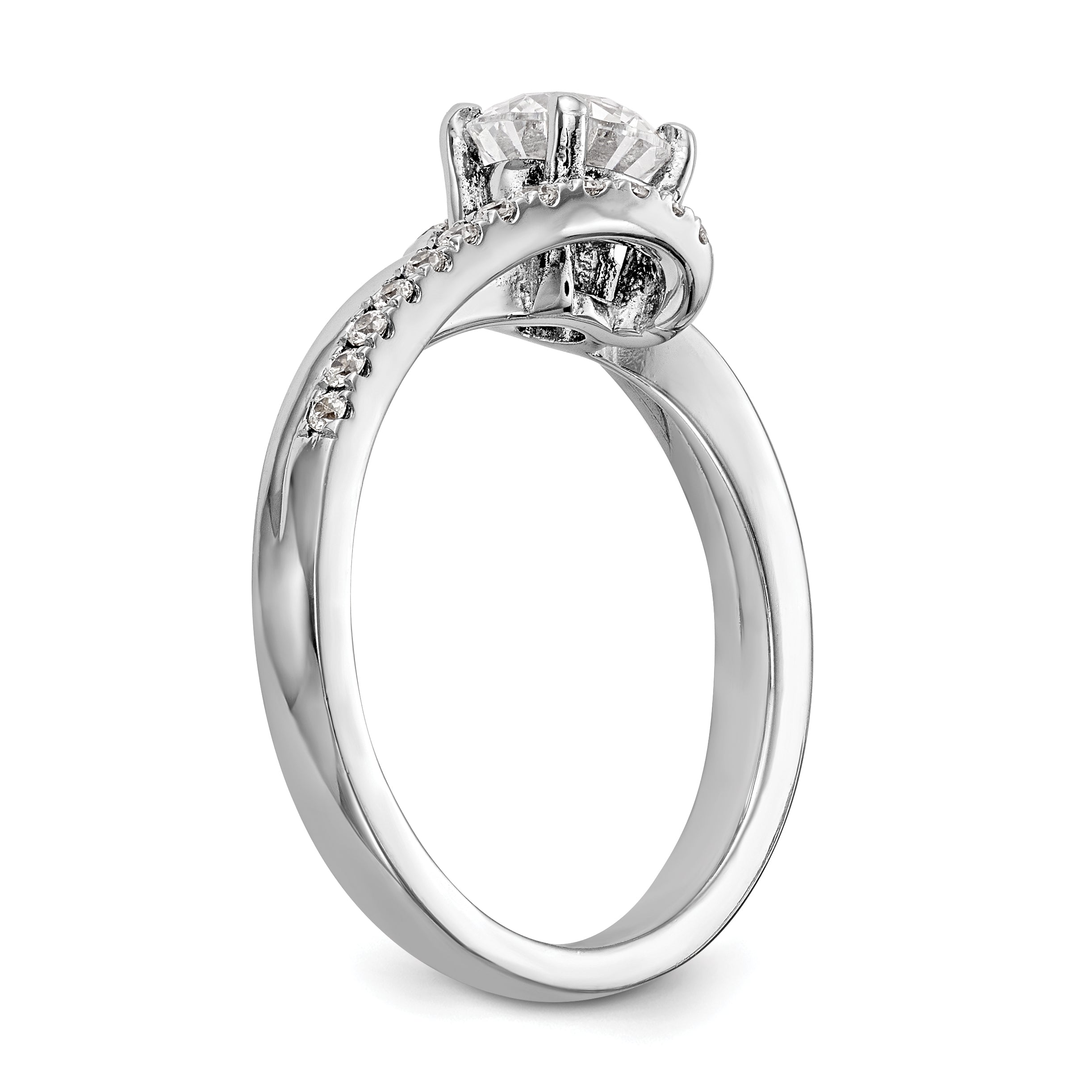 1.00ct. CZ Solid Real 14k White Gold Round By-Pass Engagement Ring