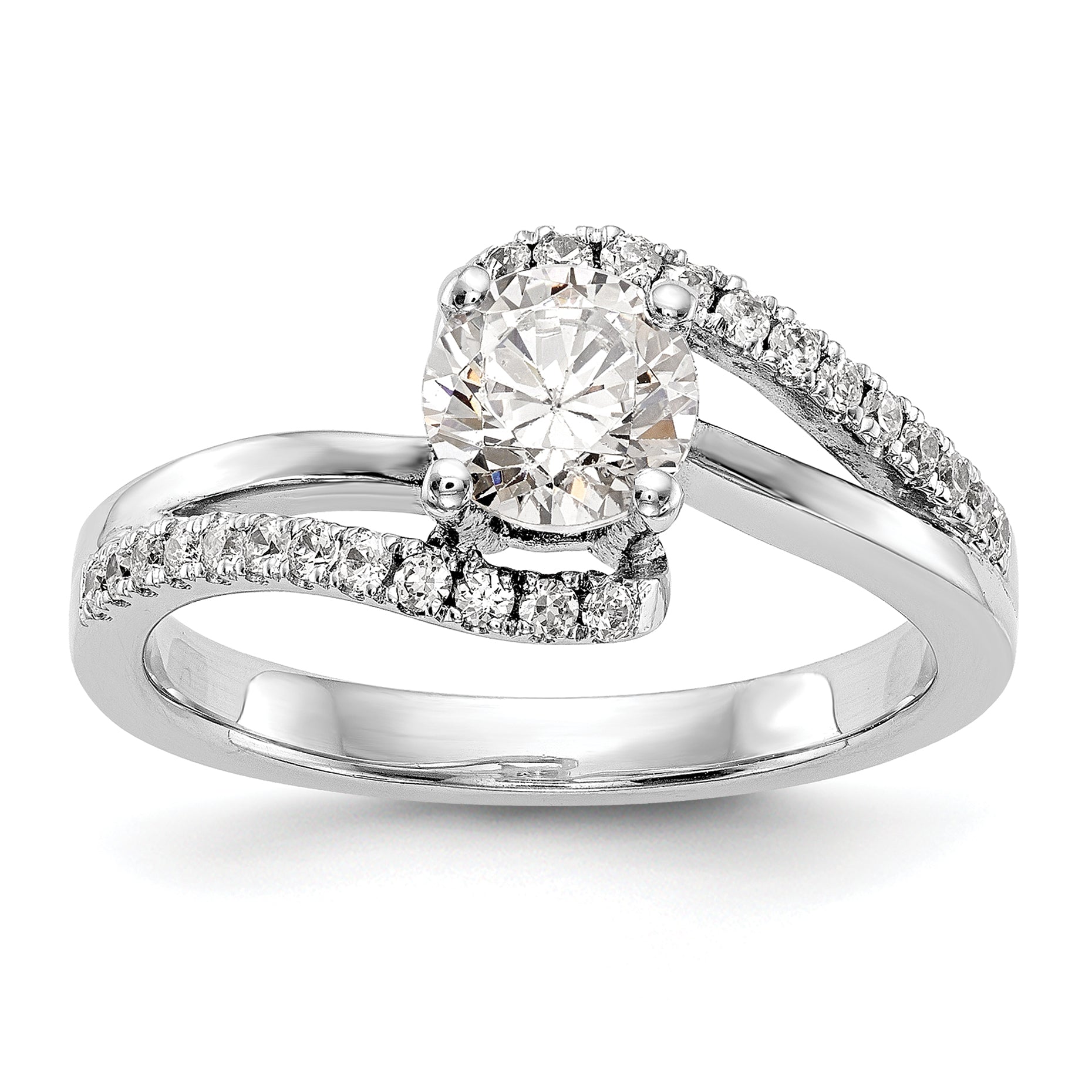 0.50ct. CZ Solid Real 14k White Gold Round By-Pass Engagement Ring