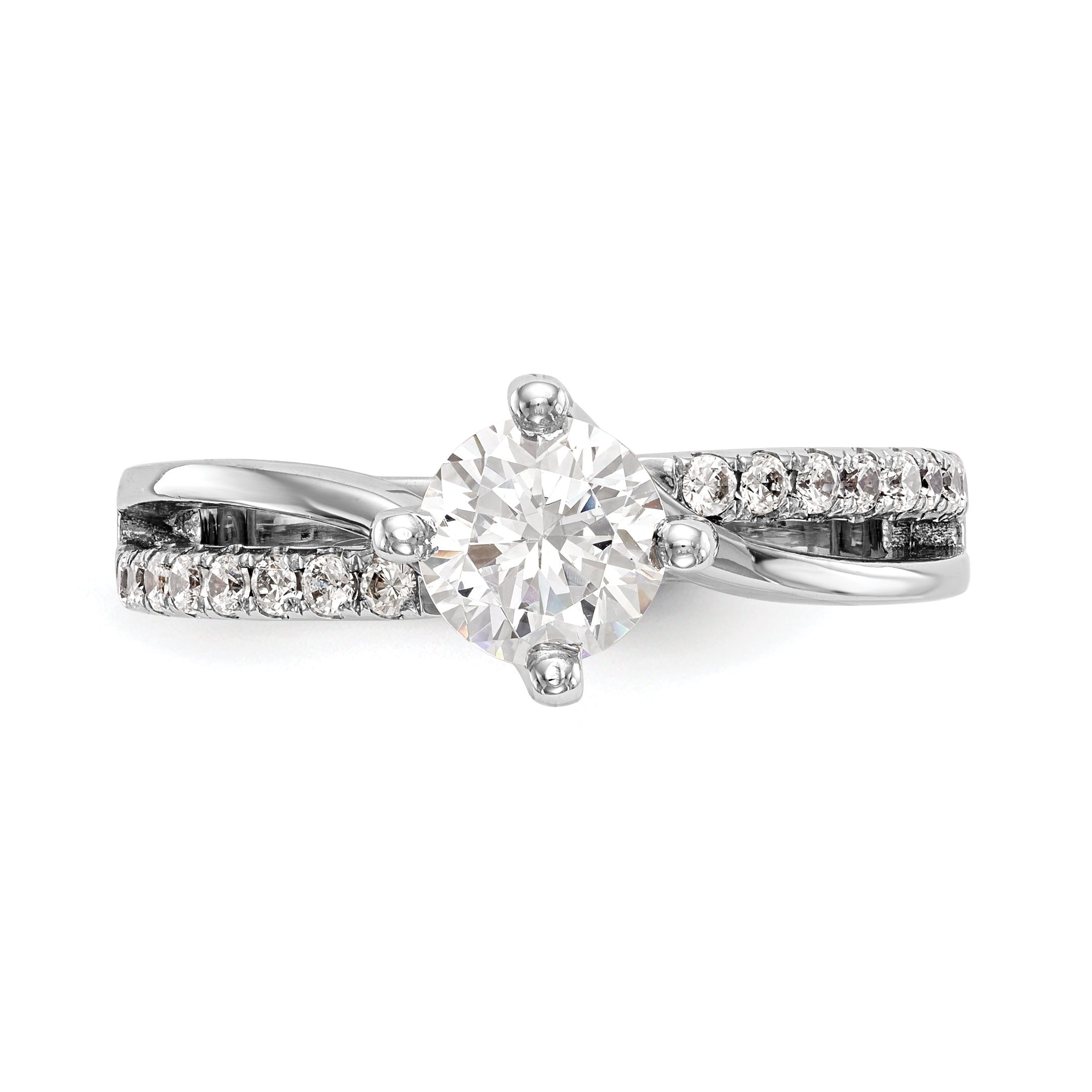 1.00ct. CZ Solid Real 14k White Gold Round By-Pass Engagement Ring