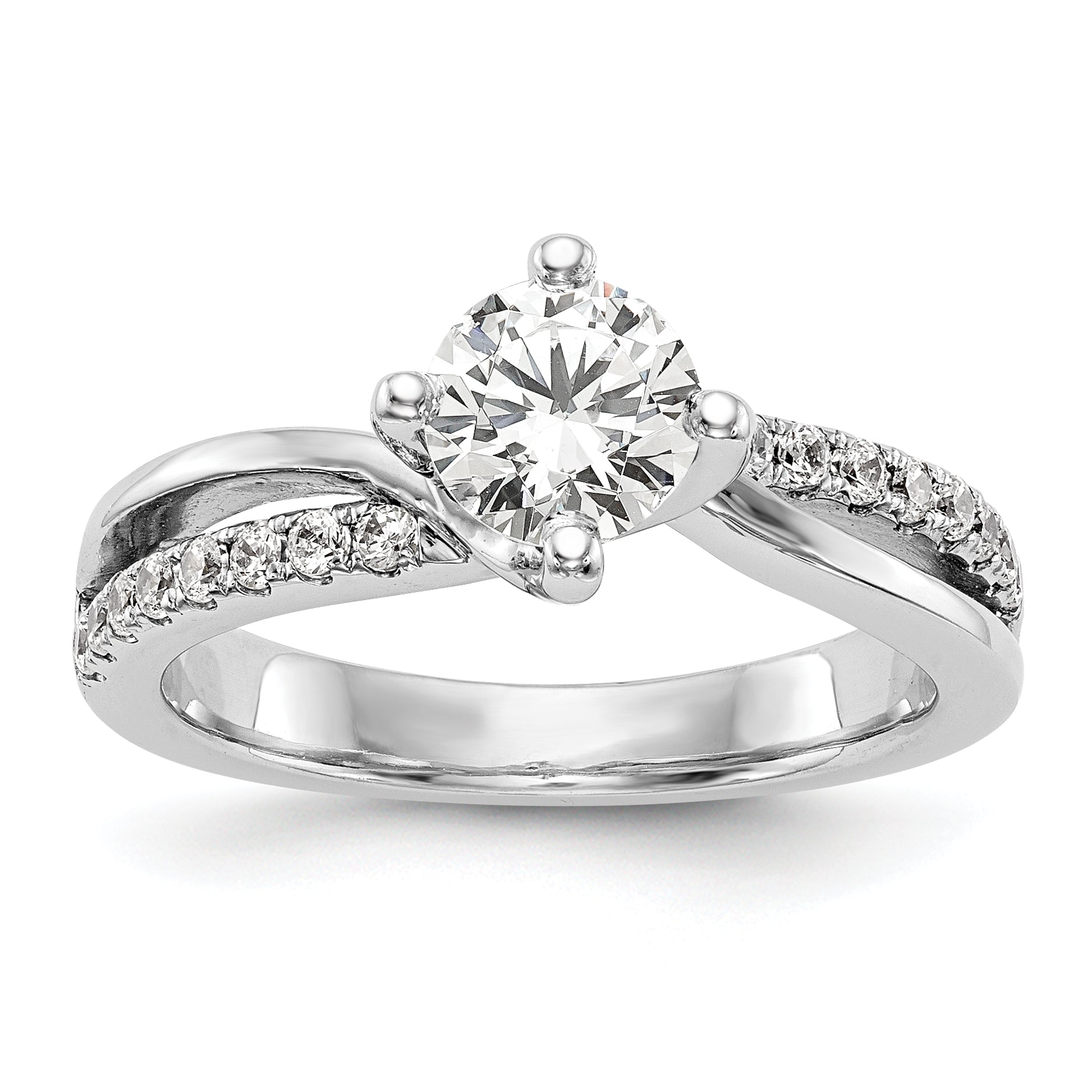 0.33ct. CZ Solid Real 14k White Gold Round By-Pass Engagement Ring