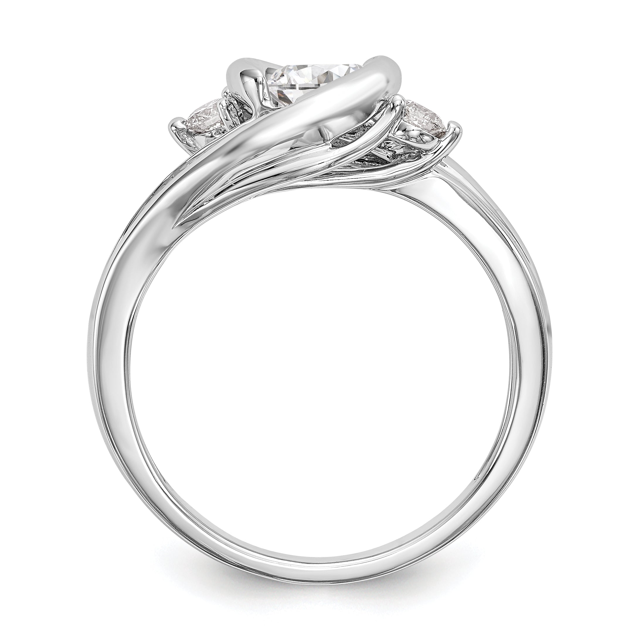 0.75ct. CZ Solid Real 14k White Gold Bezel By-Pass Engagement Ring