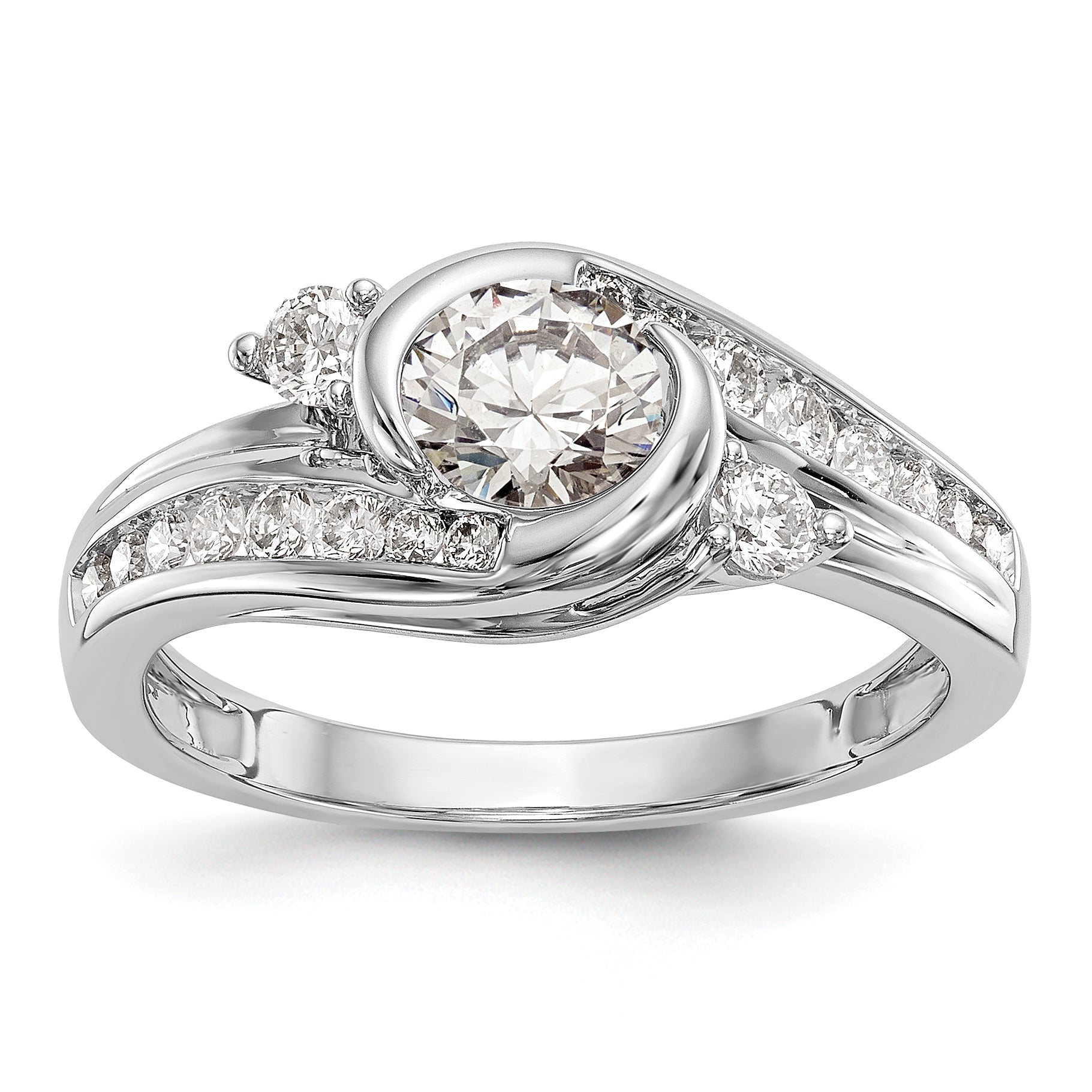 0.75ct. CZ Solid Real 14k White Gold Bezel By-Pass Engagement Ring