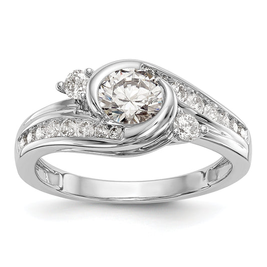 0.75ct. CZ Solid Real 14k White Gold Bezel By-Pass Engagement Ring