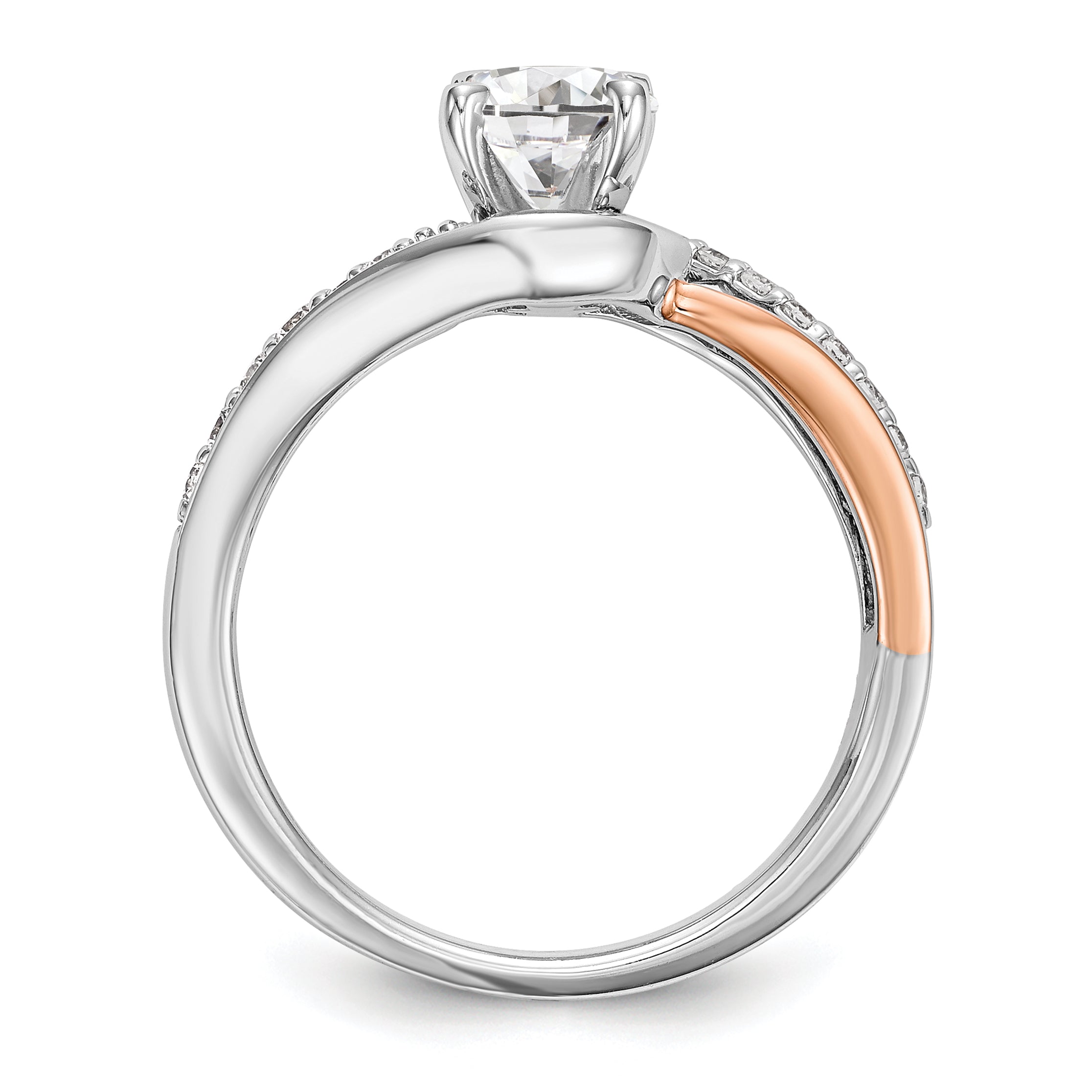 0.20ct. CZ Solid Real 14k Two-tone Peg Set By-Pass Engagement Ring