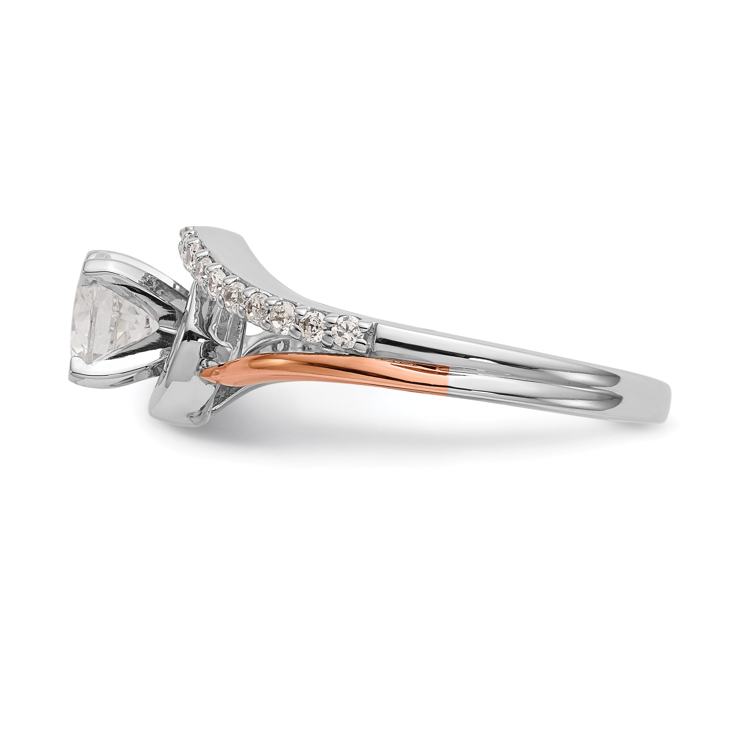 0.20ct. CZ Solid Real 14k Two-tone Peg Set By-Pass Engagement Ring