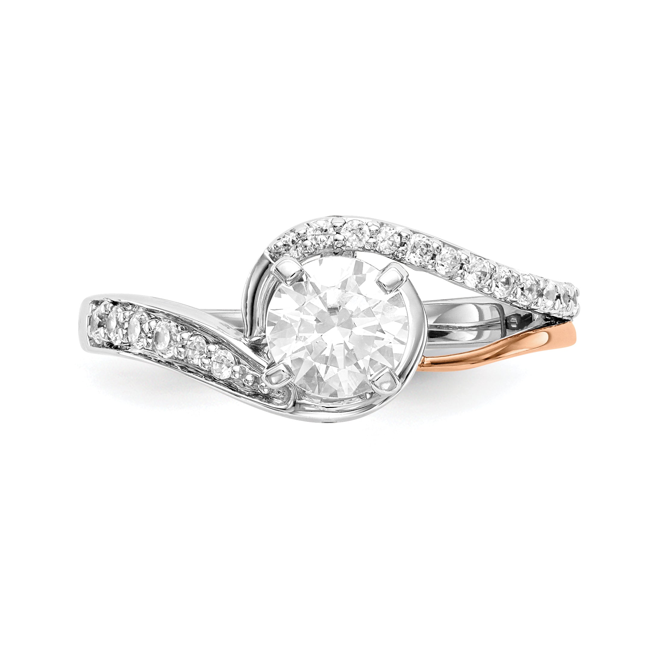 0.20ct. CZ Solid Real 14k Two-tone Peg Set By-Pass Engagement Ring