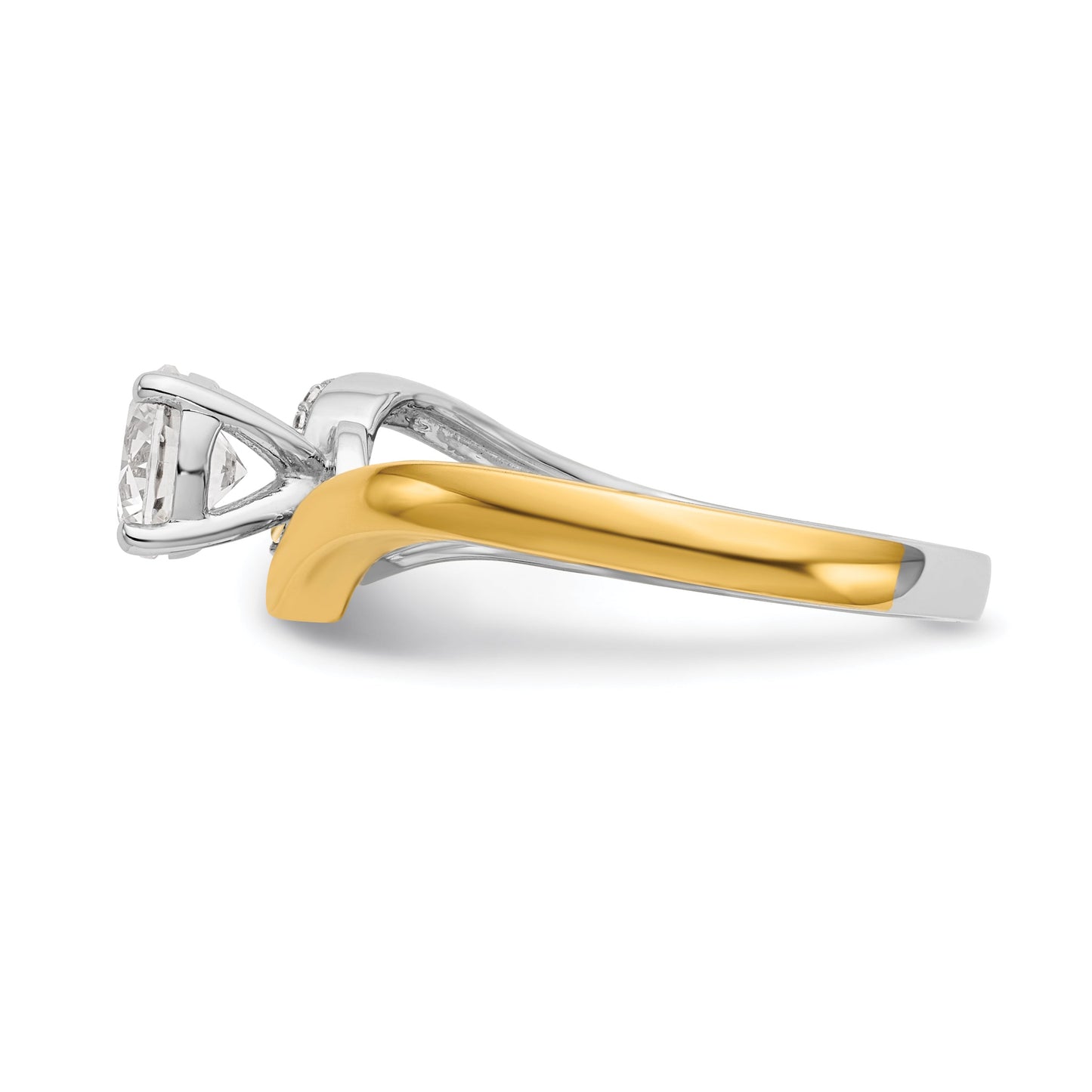0.02ct. CZ Solid Real 14k Two-tone Peg Set By-Pass Engagement Ring