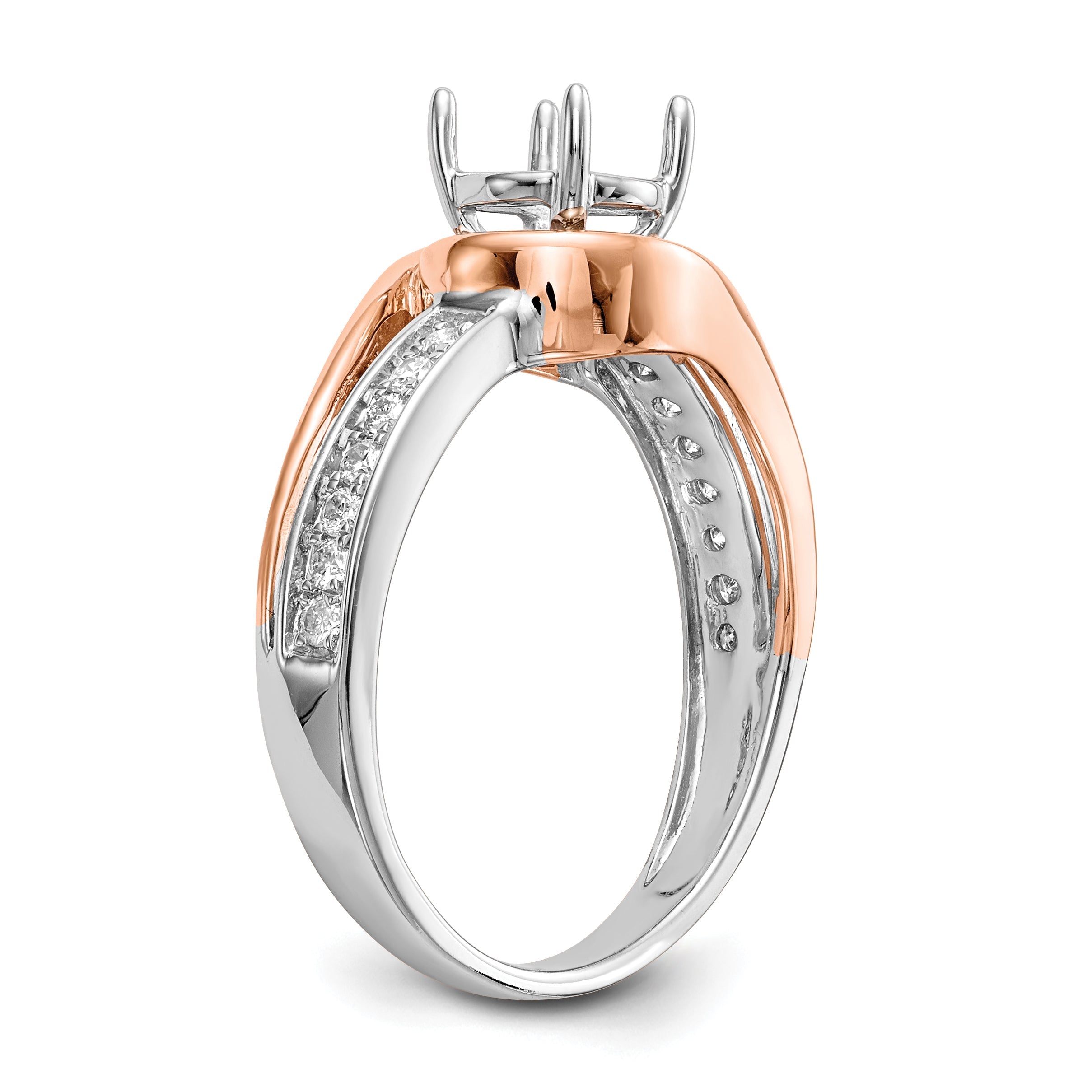 0.18ct. CZ Solid Real 14k Two-tone Peg Set By-Pass Engagement Ring