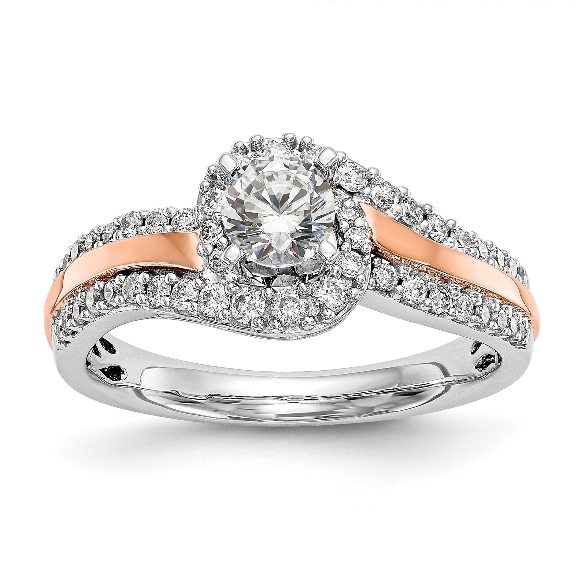 0.40ct. CZ Solid Real 14k Two-tone Peg Set By-Pass Engagement Ring