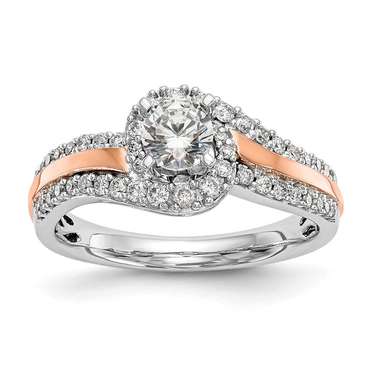 0.40ct. CZ Solid Real 14k Two-tone Peg Set By-Pass Engagement Ring