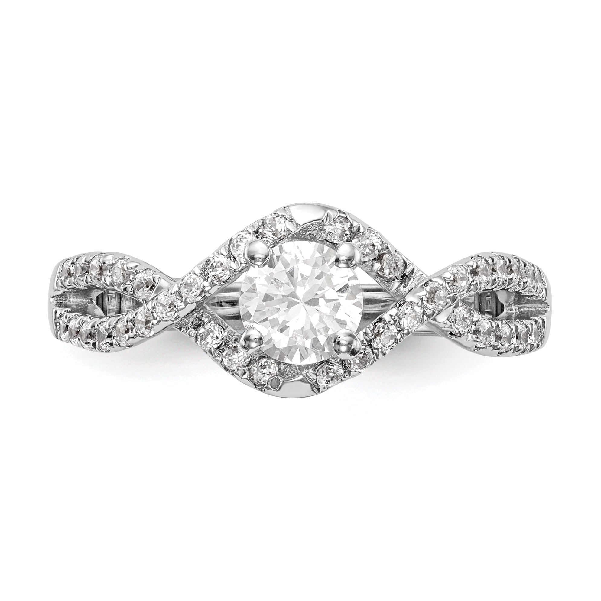 0.75ct. CZ Solid Real 14k White Gold Round By-Pass Engagement Ring
