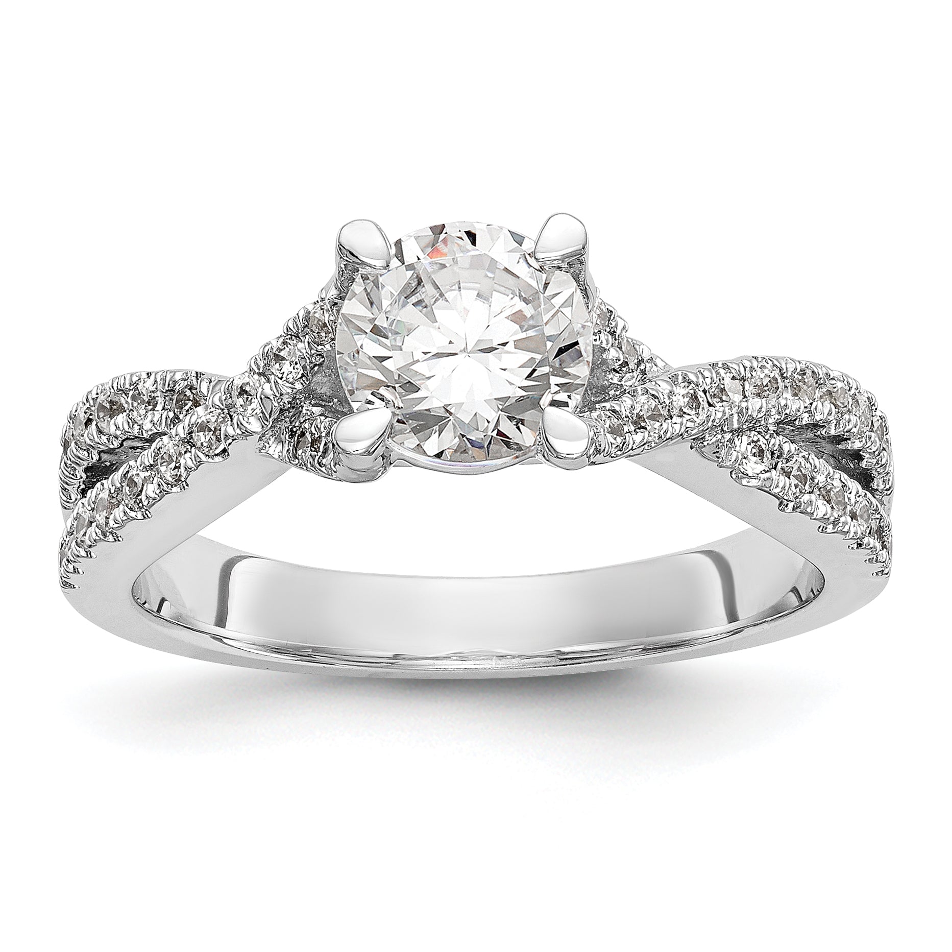 0.75ct. CZ Solid Real 14k White Gold Round By-Pass Engagement Ring