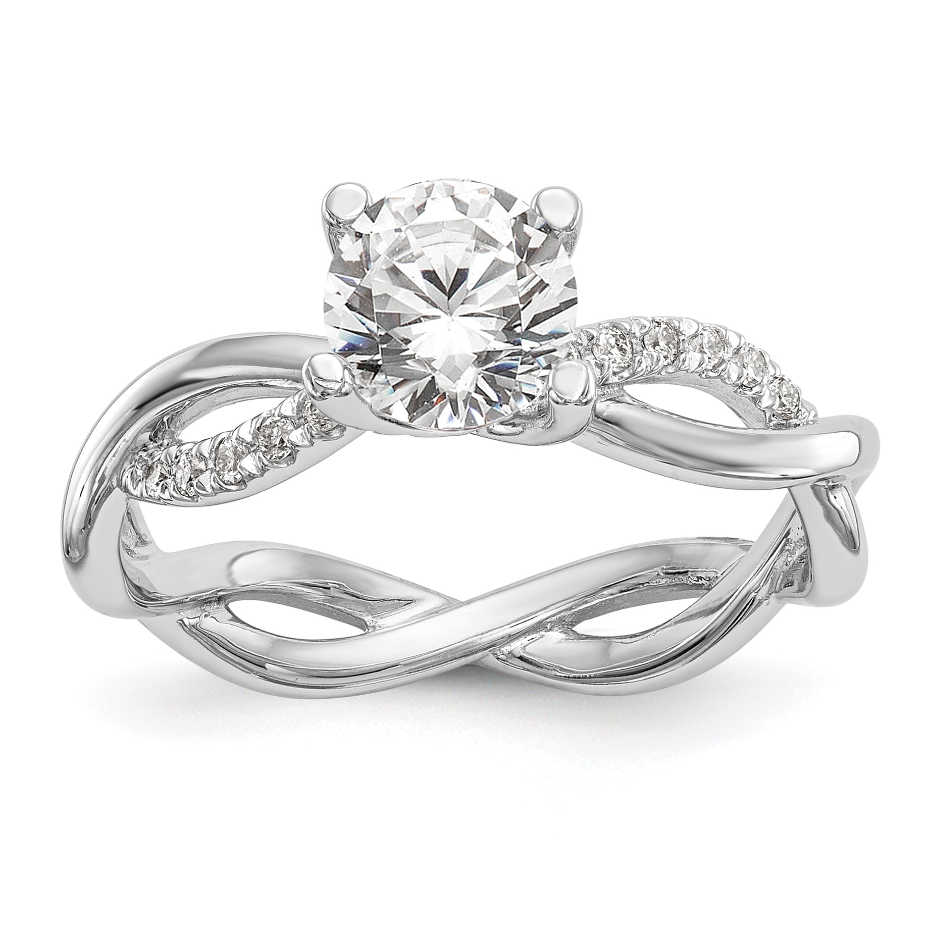 0.25ct. CZ Solid Real 14k White Gold Round Criss-Cross Engagement Ring