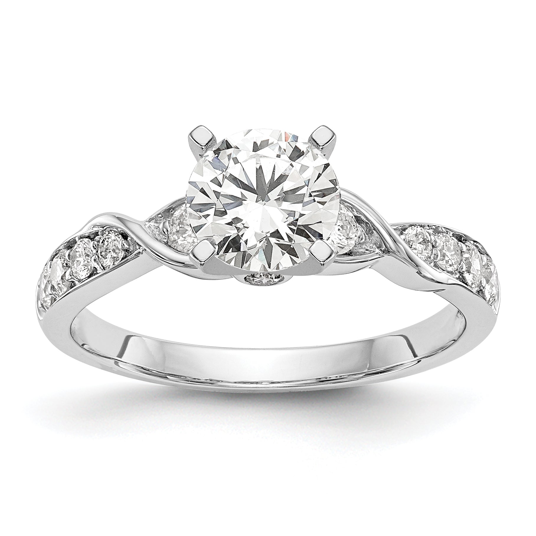 0.40ct. CZ Solid Real 14k White Gold Peg Set Criss-Cross Engagement Ring