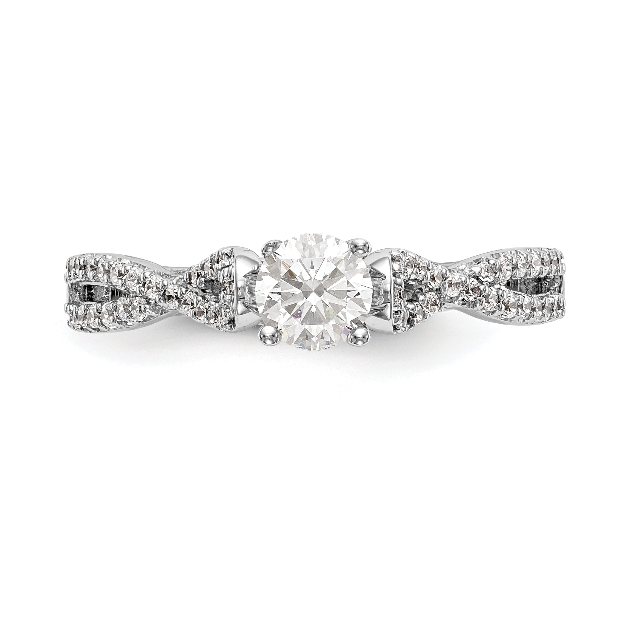 0.24ct. CZ Solid Real 14K White Gold Peg Set Criss-Cross Engagement Ring